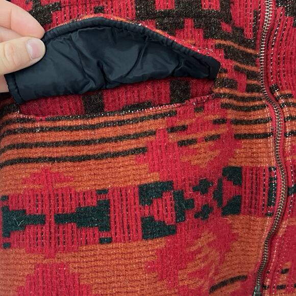 VTG Woolrich Womens Aztec Wool Hooded Jacket Size L Red Tribal Native USA 90s - Picture 5 of 16
